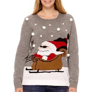 Carolyn Taylor Ugly Christmas Sweater‎ Holiday Santa Sleigh Snowballs Gray 2X